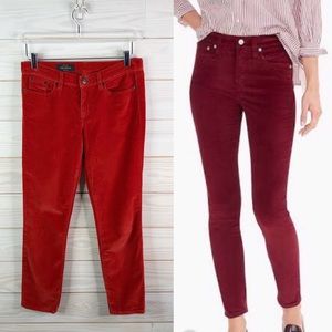 J. Crew Toothpick Jeans Red Velvet Skinny Pant 28